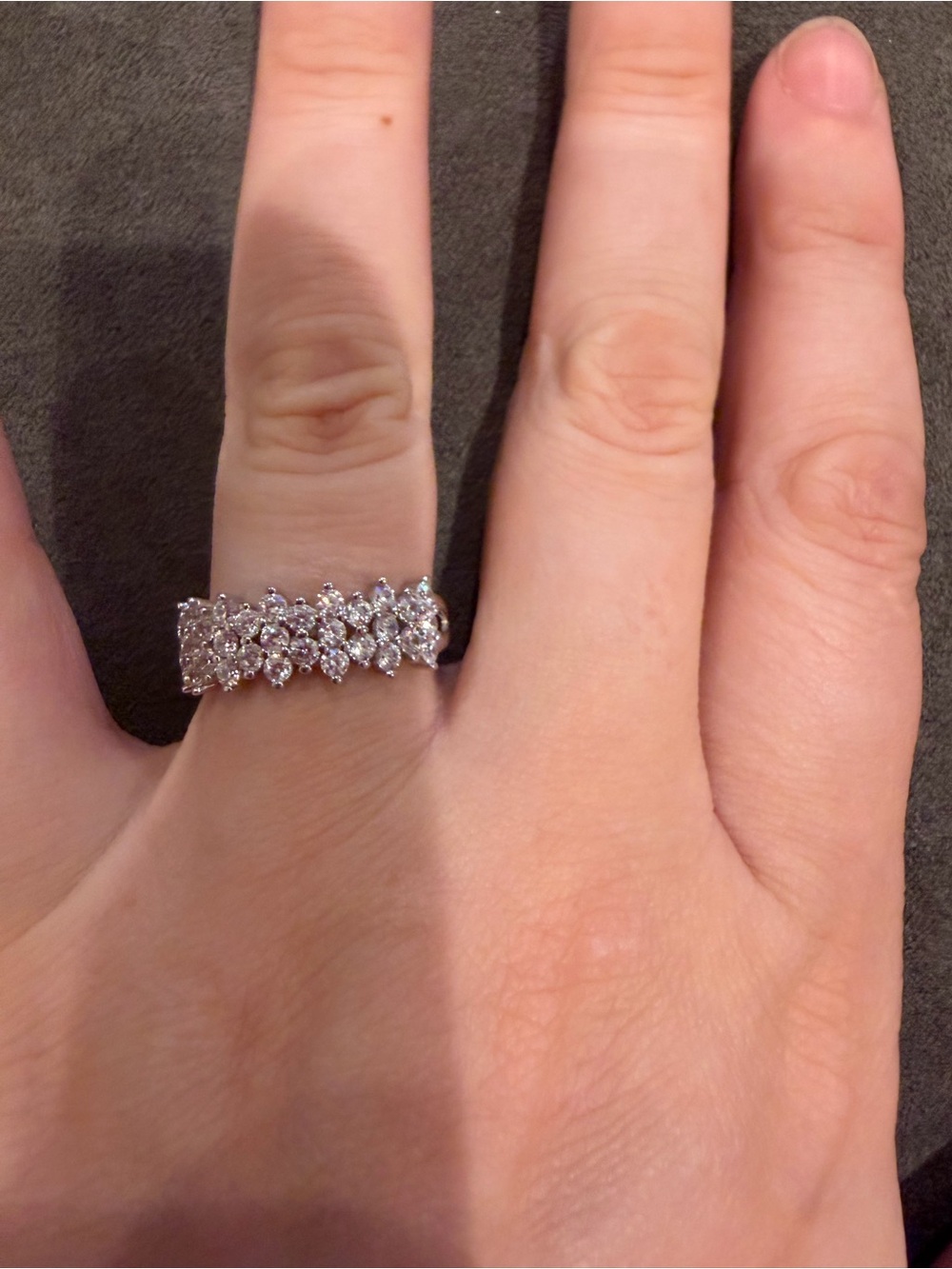 Sparkling Crystal Cluster Band Ring in White Gold Tone - Picture 2 of 4